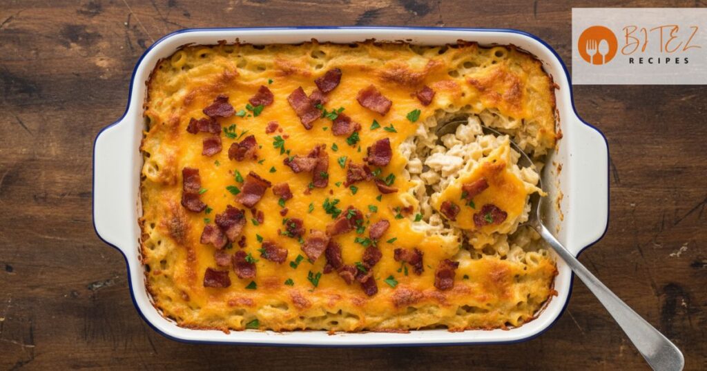 Crack chicken casserole baked with cheese, bacon, and parsley.