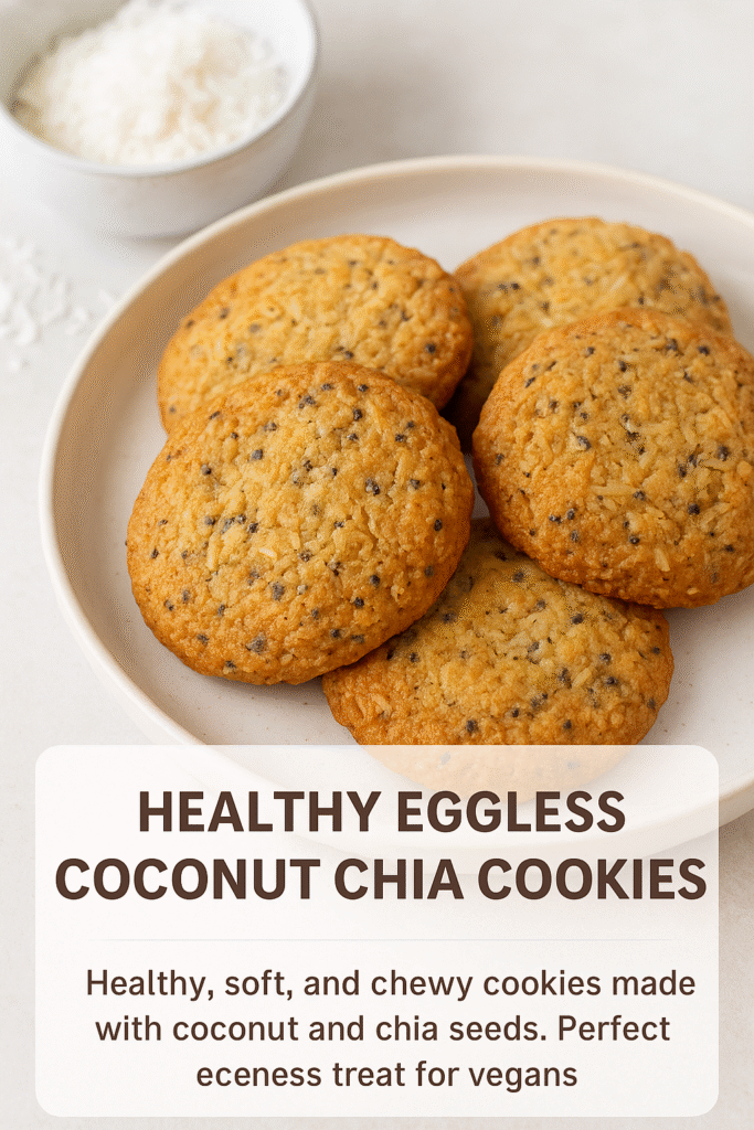 Golden brown eggless coconut chia cookies on a plate – easy vegan recipe