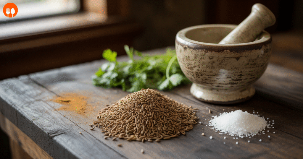 Ingredients needed to make roasted ground cumin – whole cumin seeds (zeera) for bhuna zeera recipe