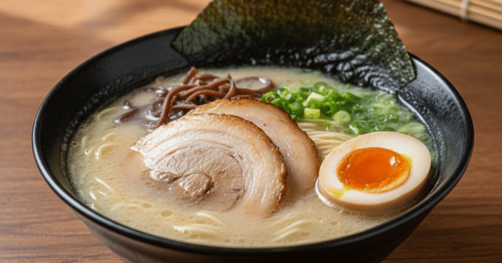 Authentic Hakata ramen recipe with creamy tonkotsu broth, thin noodles, chashu pork, and egg.