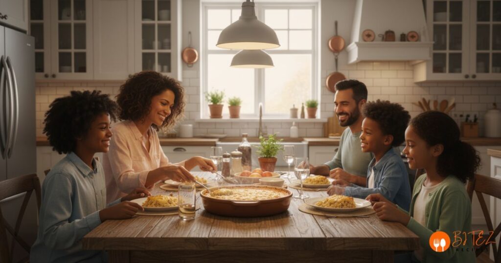Chicken casserole served in a family kitchen, popular in the USA.