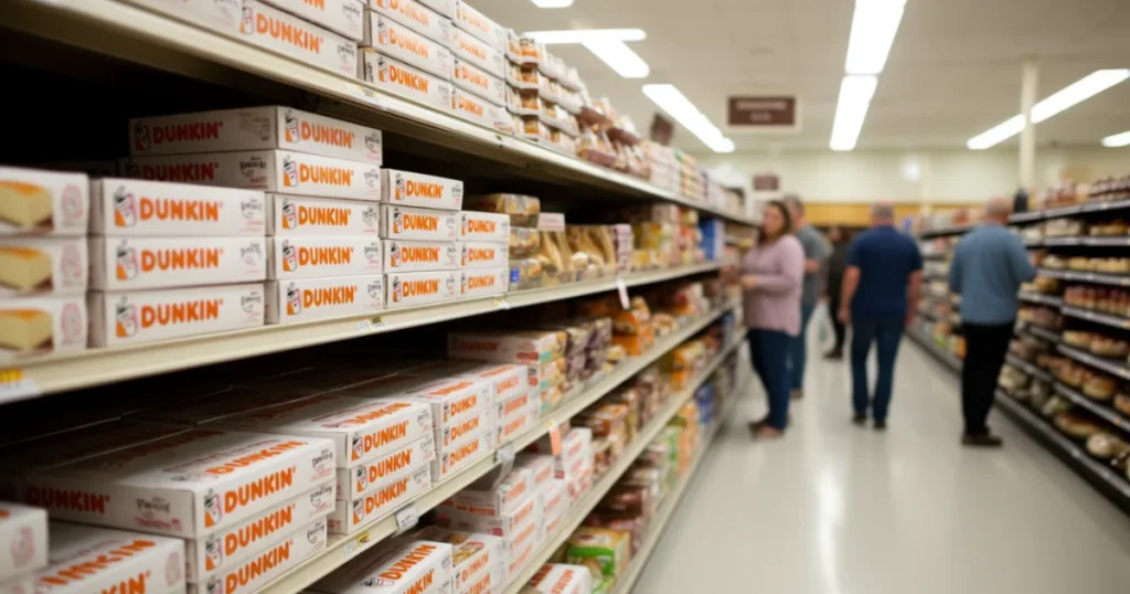 Dunkin’ cheesecakes displayed in the grocery store bakery section.