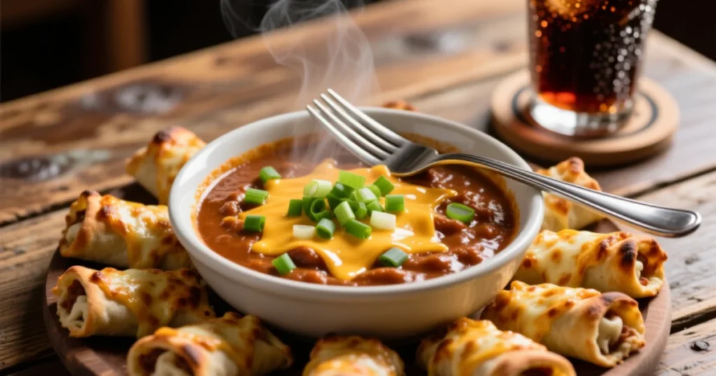 Bowl of Florida Chili topped with melted cheese and green onions
