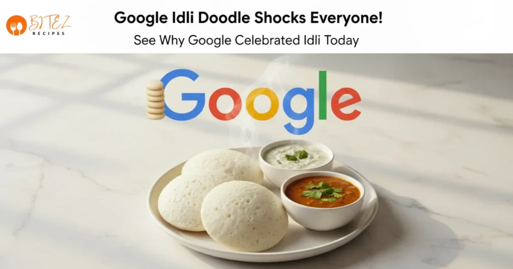 Google Idli Doodle celebrating South India’s favorite breakfast idli with chutney and sambar illustration