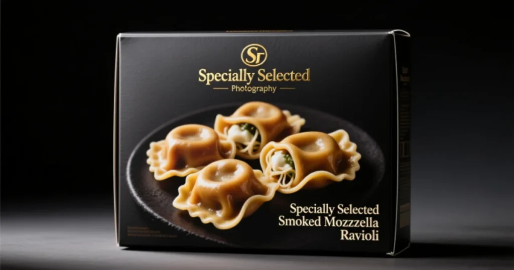 Real Specially Selected Smoked Mozzarella Ravioli pasta box.