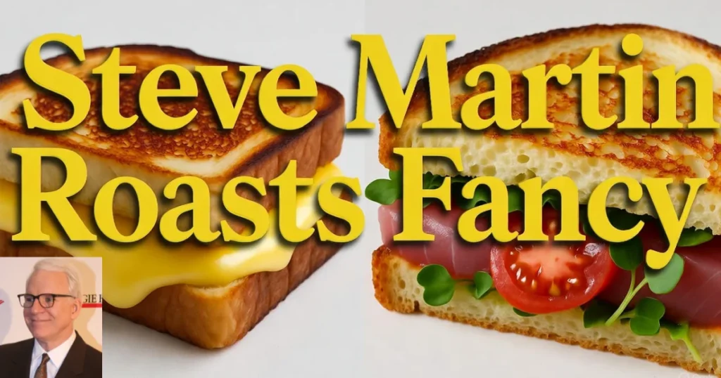 Steve Martin grilled cheese comparison goes viral between classic and gourmet sandwich.